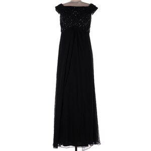 Tadashi Shoji Black Embellished Ruffled Maxi Dress